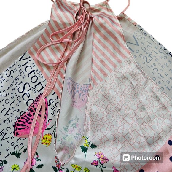 Victoria's Secret Small Hankerchief Patchwork Floral Butterfly Halter Chemise - Picture 8 of 12